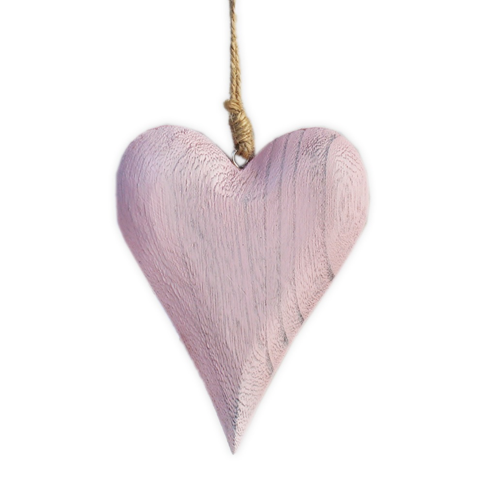 Srdce závěs dřevo 16,5cm růžová